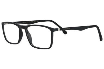 porto romano rectangle black eyeglasses frame viewed from a 45-degree angle.