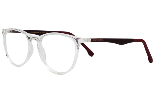 porto romano oval transparent eyeglasses frame viewed from a 45-degree angle.