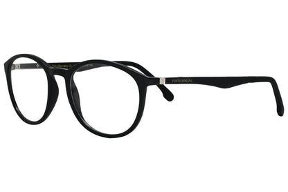 porto romano round black eyeglasses frame viewed from a 45-degree angle.