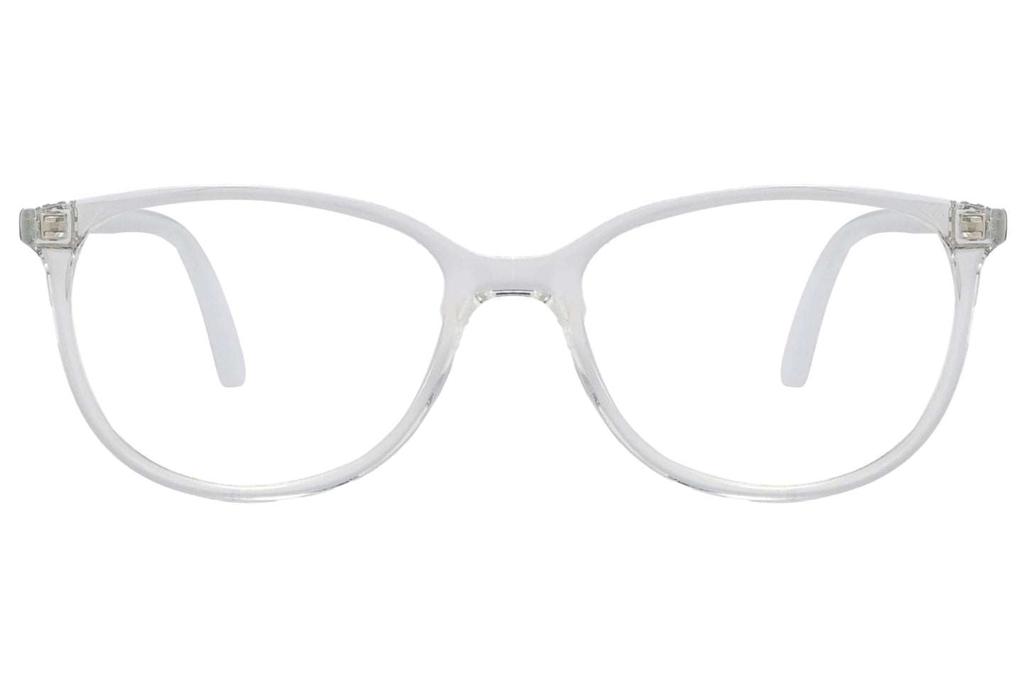 porto romano rectangle white eyeglasses frame viewed from front angle.