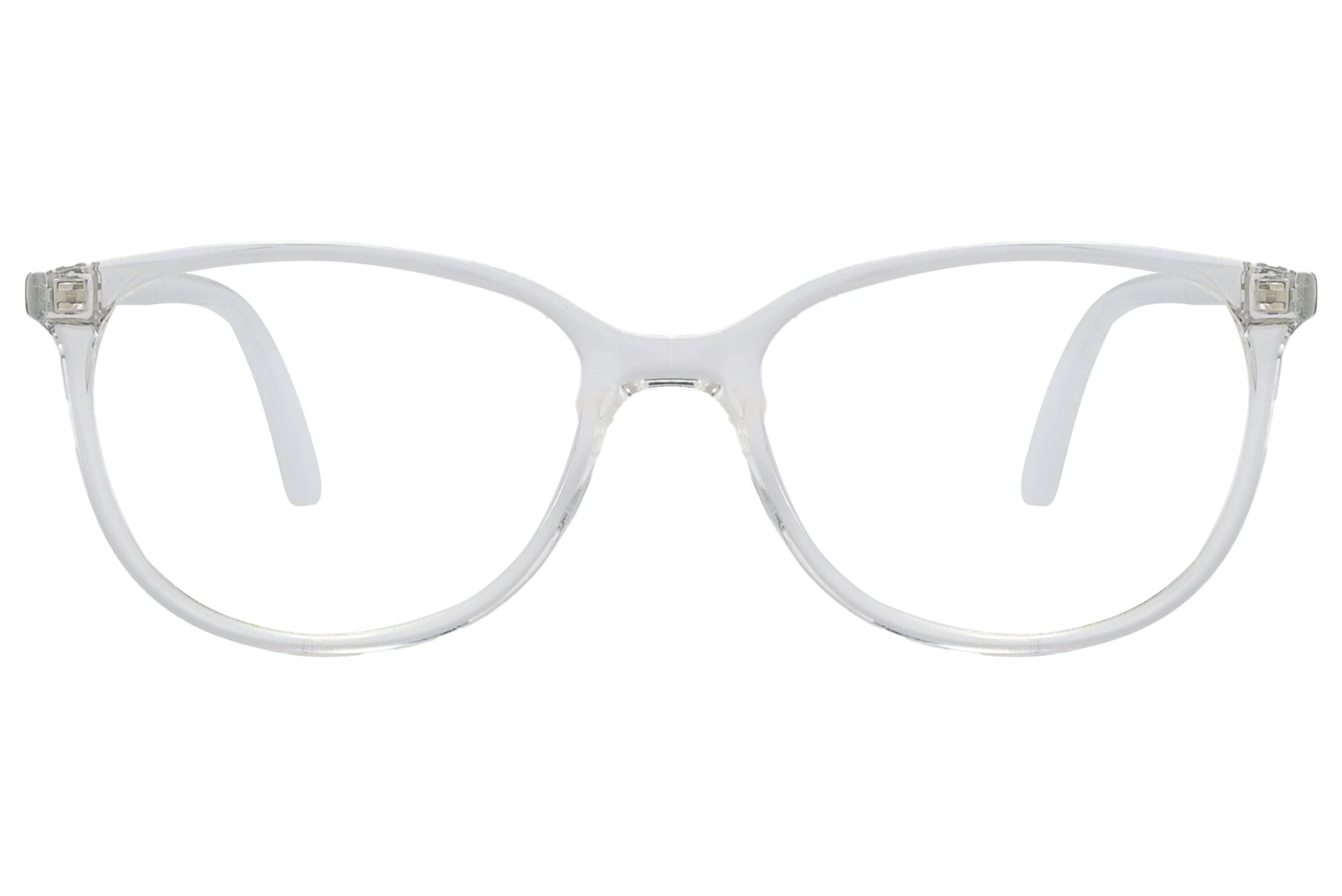 porto romano rectangle white eyeglasses frame viewed from front angle.