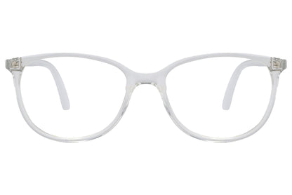 porto romano rectangle white eyeglasses frame viewed from front angle.