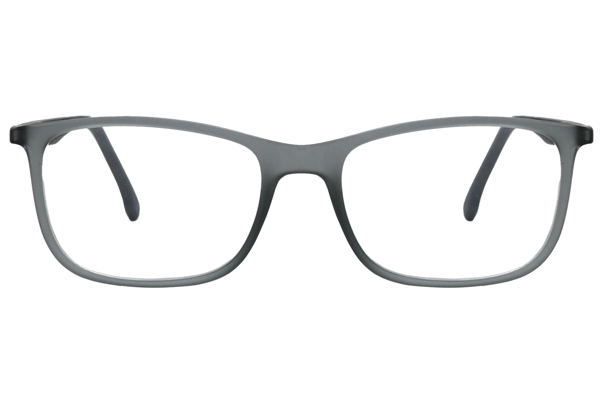 porto romano rectangle gray eyeglasses frame viewed from front angle.