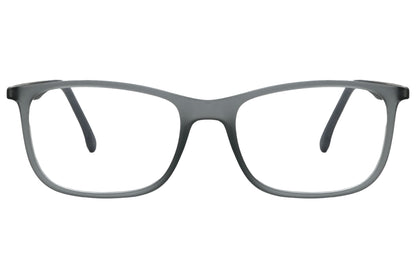 porto romano rectangle gray eyeglasses frame viewed from front angle.