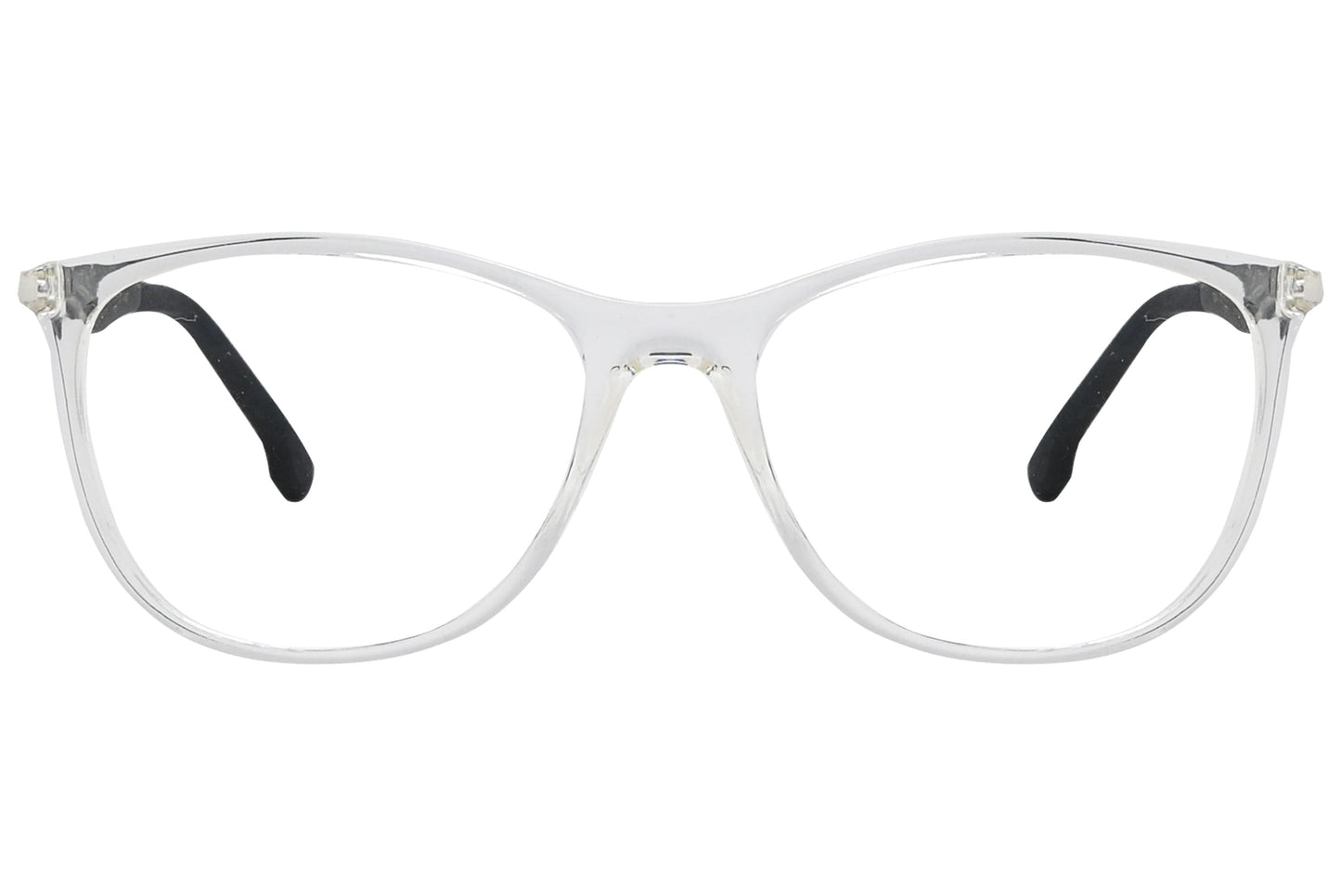 porto romano rectangle transparent eyeglasses frame viewed from front angle.