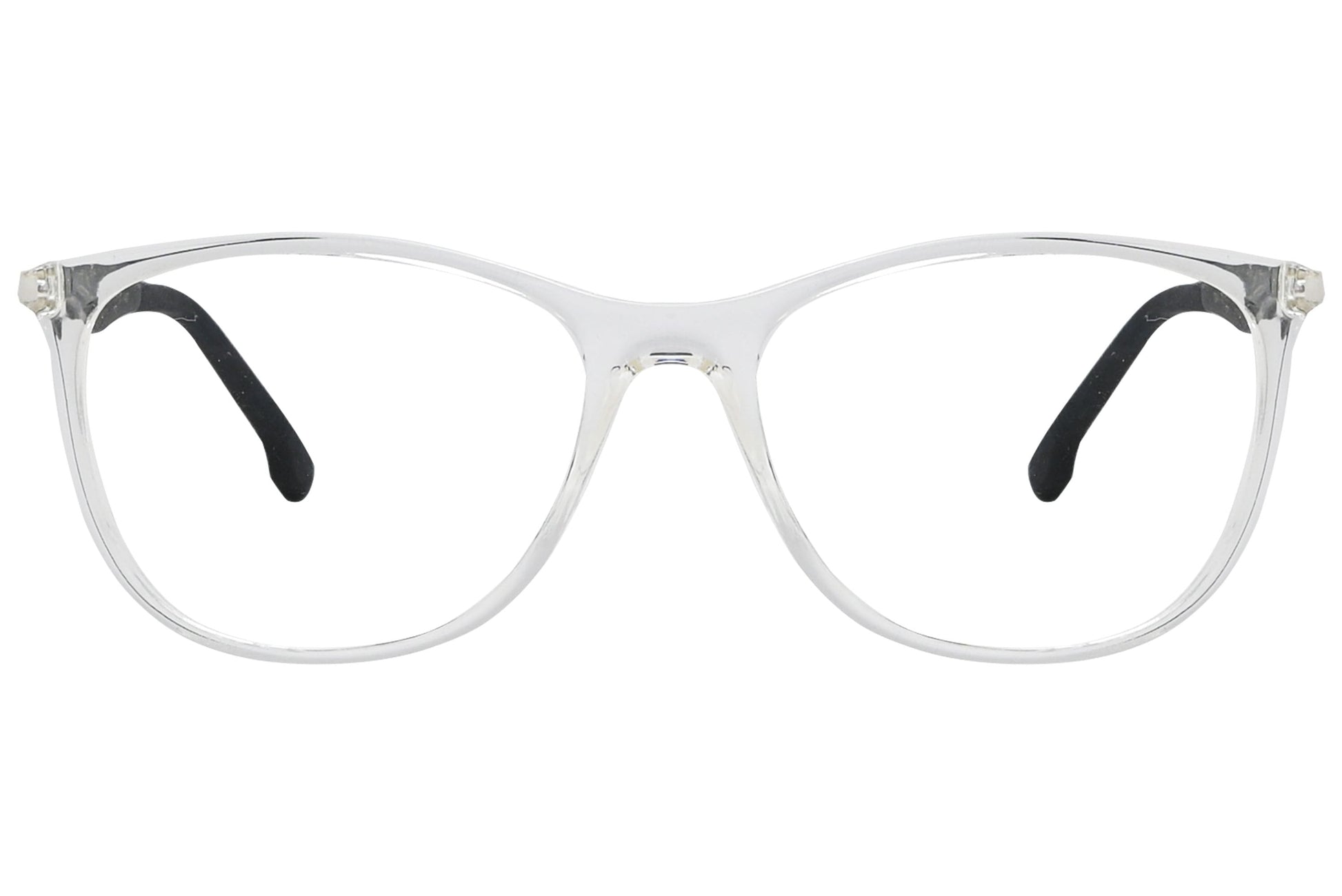 porto romano rectangle transparent eyeglasses frame viewed from front angle.