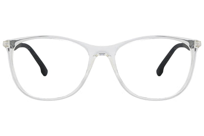 porto romano rectangle transparent eyeglasses frame viewed from front angle.