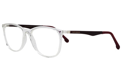 porto romano rectangle transparent eyeglasses frame viewed from a 45-degree angle.