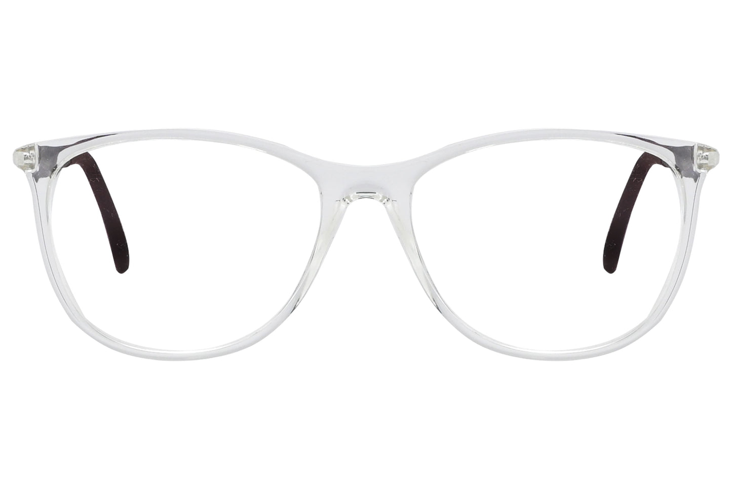 porto romano rectangle transparent eyeglasses frame viewed from front angle.