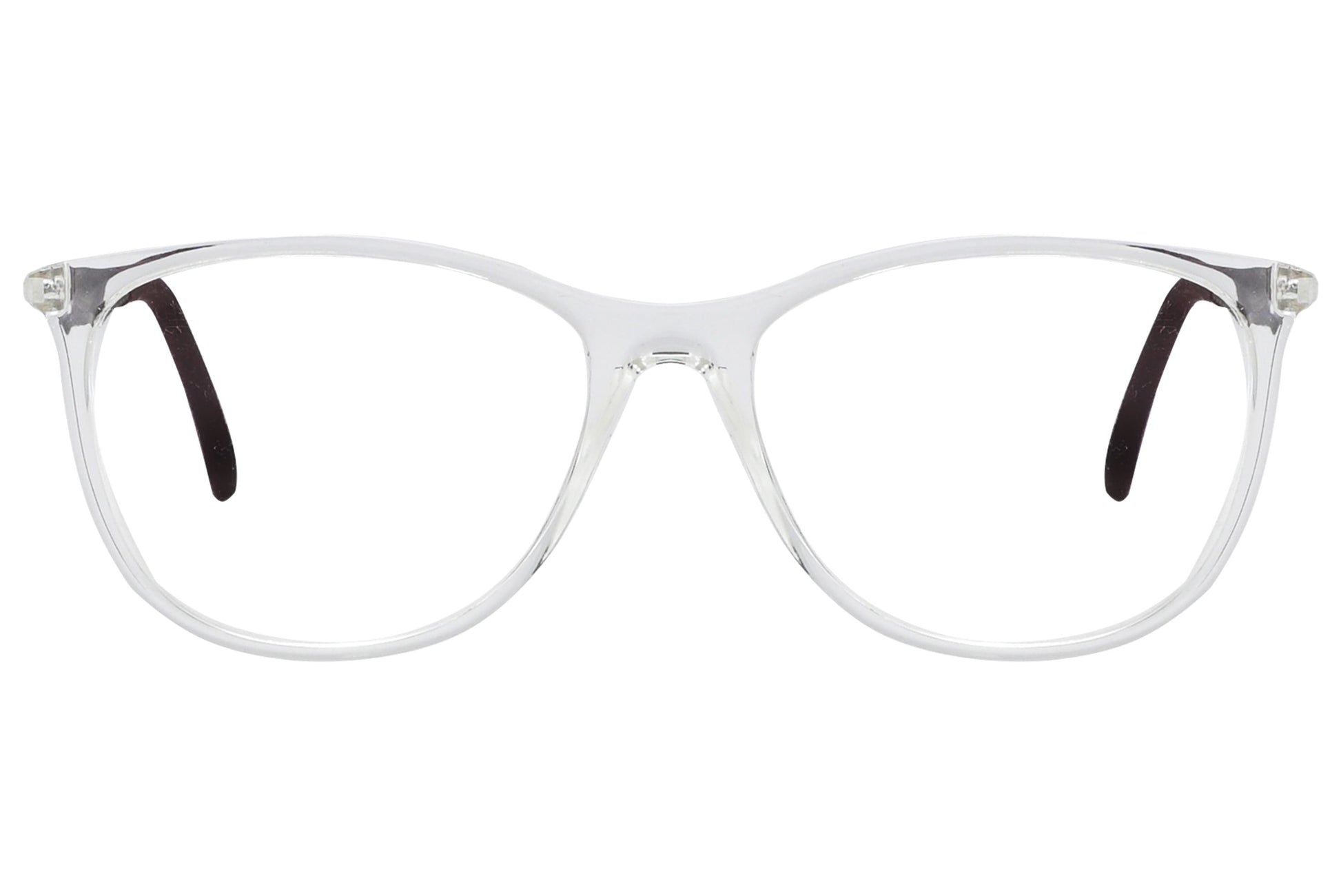 porto romano rectangle transparent eyeglasses frame viewed from front angle.