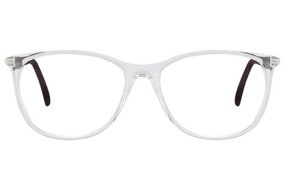 porto romano rectangle transparent eyeglasses frame viewed from front angle.