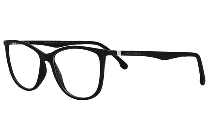 porto romano rectangle black eyeglasses frame viewed from a 45-degree angle.