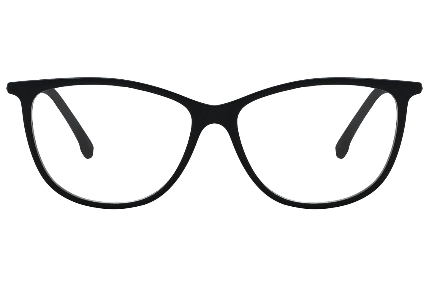 porto romano rectangle black eyeglasses frame viewed from front angle.