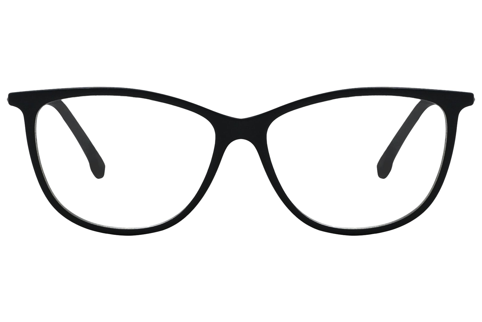 porto romano rectangle black eyeglasses frame viewed from front angle.