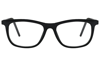 porto romano rectangle black eyeglasses frame viewed from front angle.