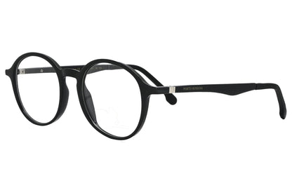 porto romano round black eyeglasses frame viewed from a 45-degree angle.