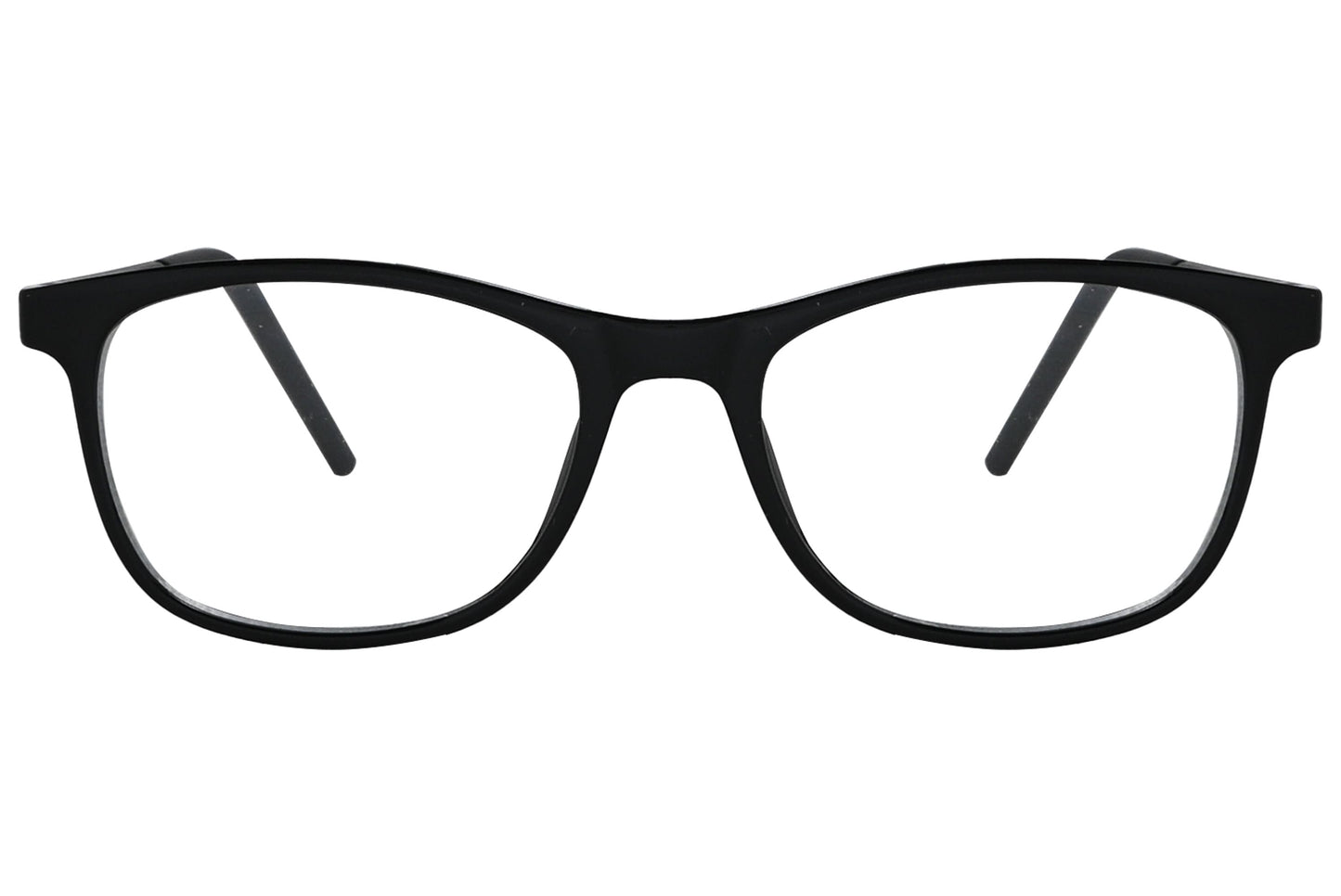 porto romano round black eyeglasses frame viewed from front angle.