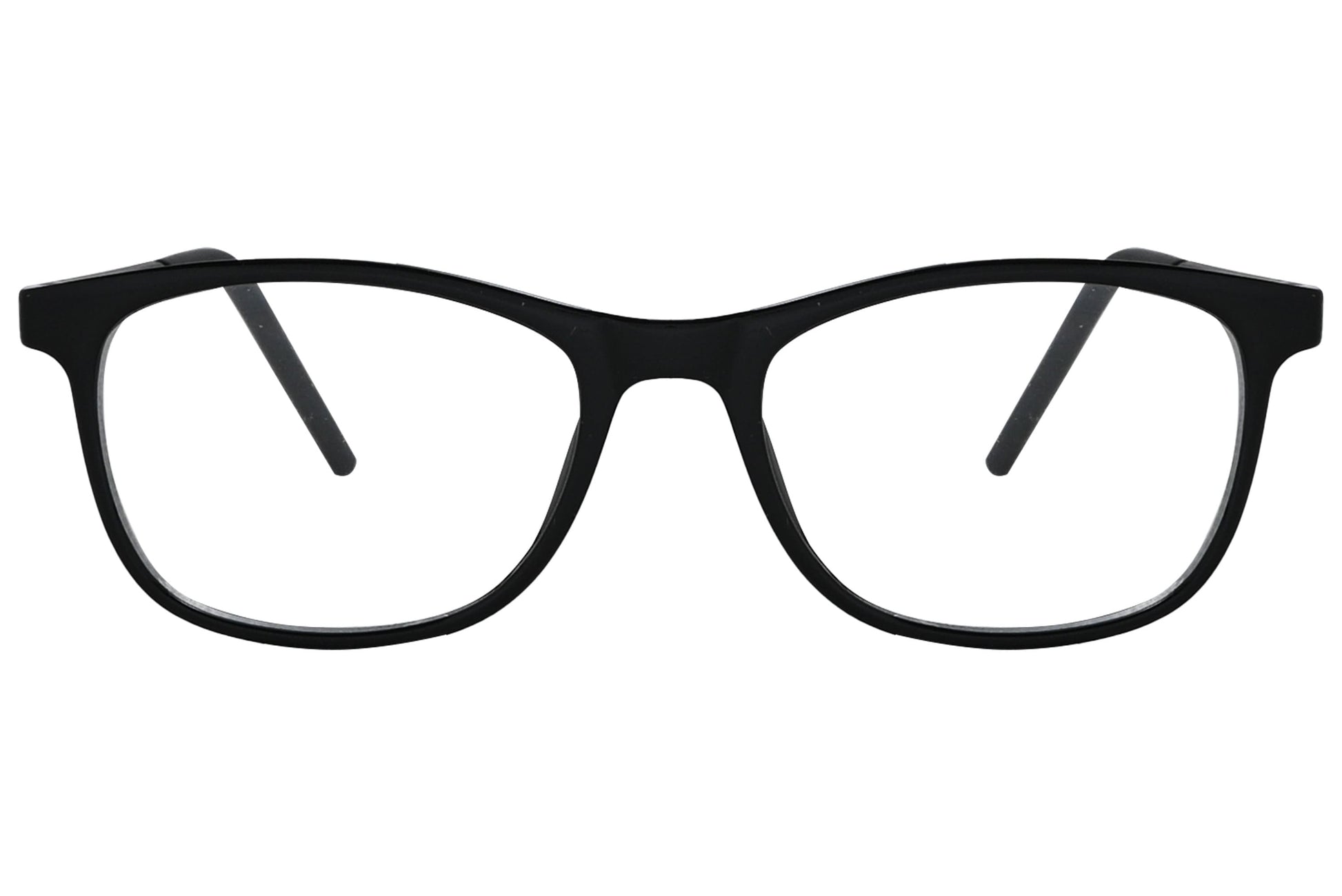 porto romano round black eyeglasses frame viewed from front angle.