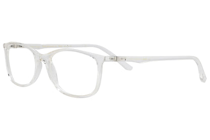 porto romano round white eyeglasses frame viewed from a 45-degree angle.