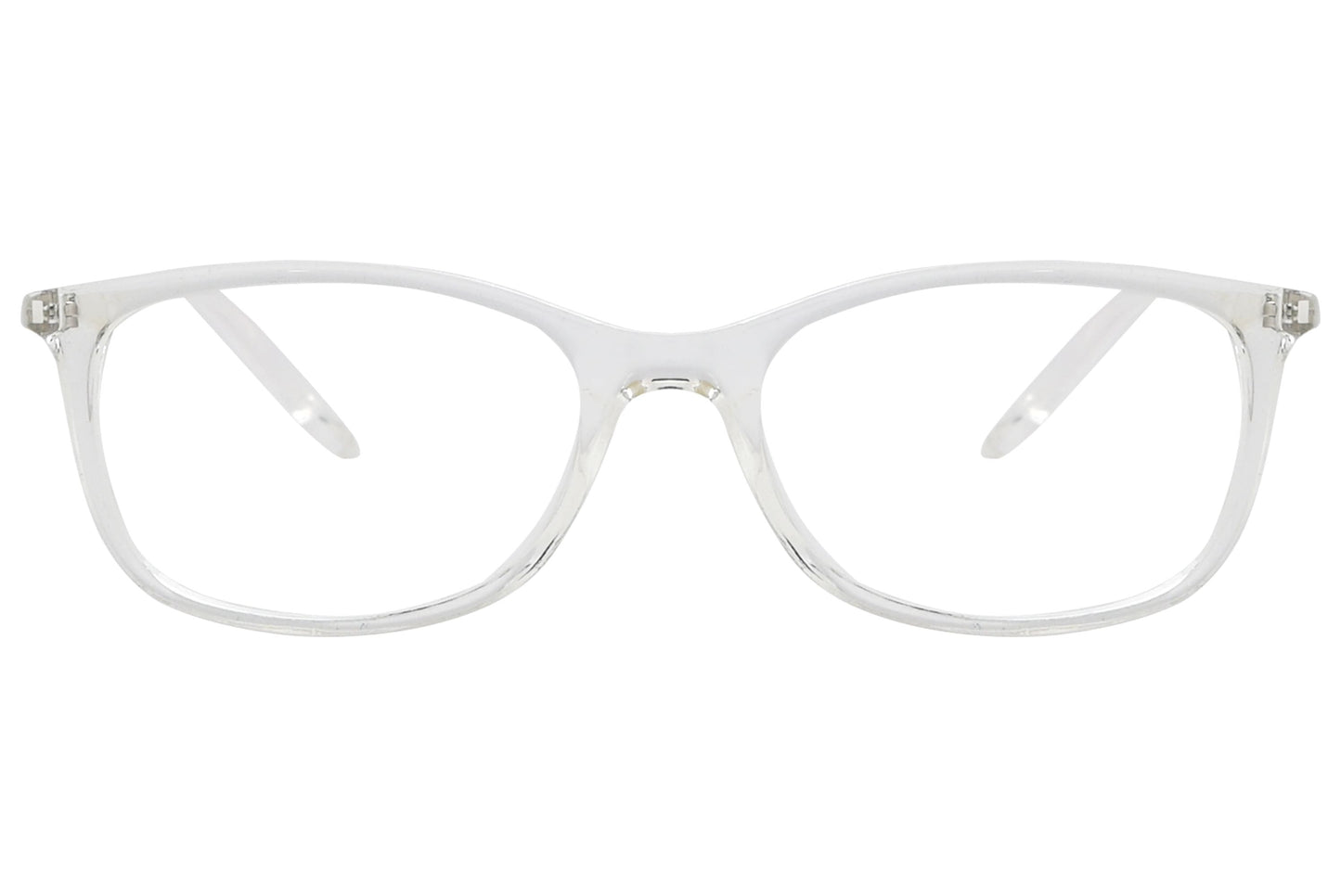 porto romano round white eyeglasses frame viewed from front angle.