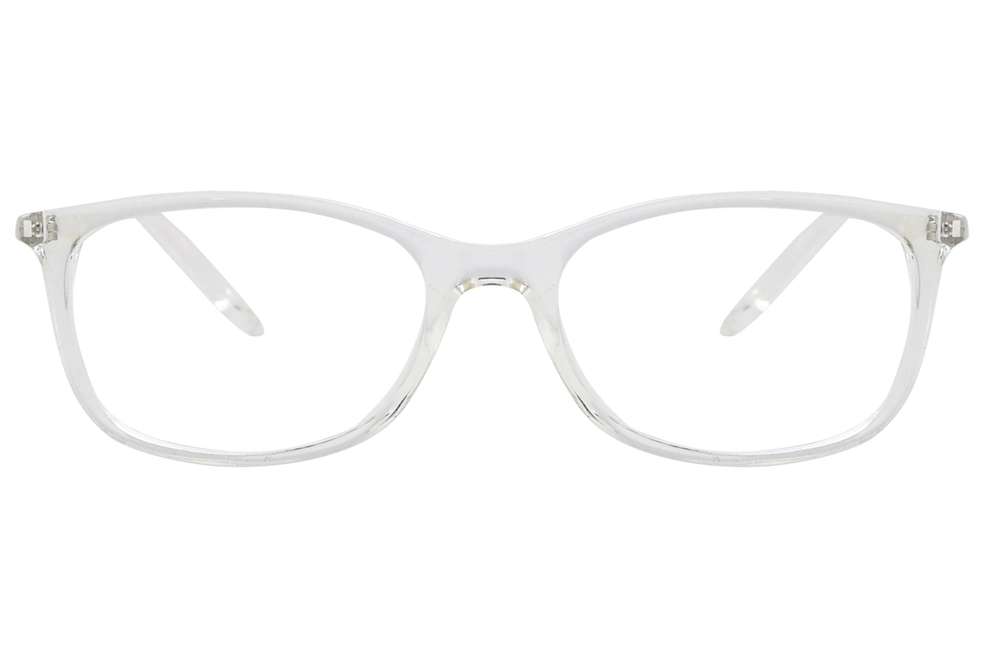 porto romano round white eyeglasses frame viewed from front angle.