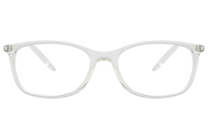 porto romano round white eyeglasses frame viewed from front angle.