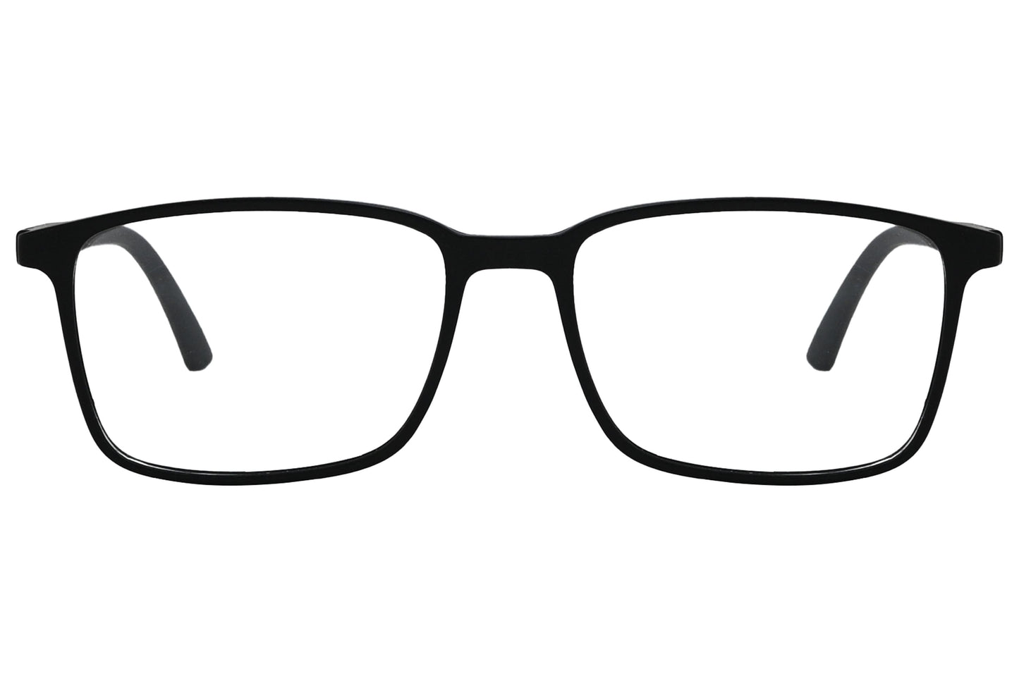 porto romano round black eyeglasses frame viewed from front angle.