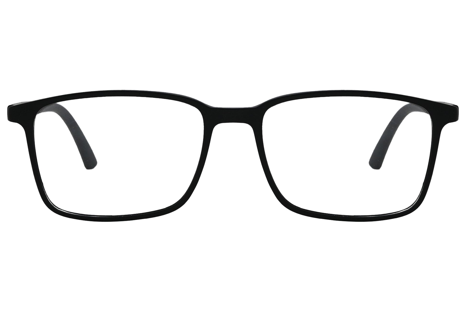 porto romano round black eyeglasses frame viewed from front angle.