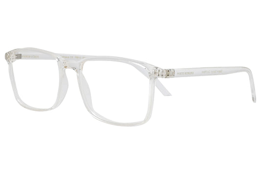 porto romano rectangle black eyeglasses frame viewed from a 45-degree angle.