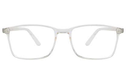 porto romano rectangle black eyeglasses frame viewed from front angle.