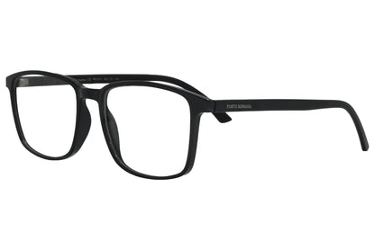 porto romano rectangle black eyeglasses frame viewed from a 45-degree angle.