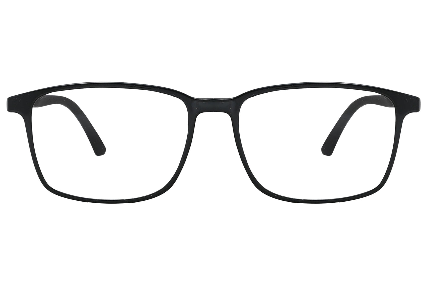 porto romano rectangle black eyeglasses frame viewed from front angle.