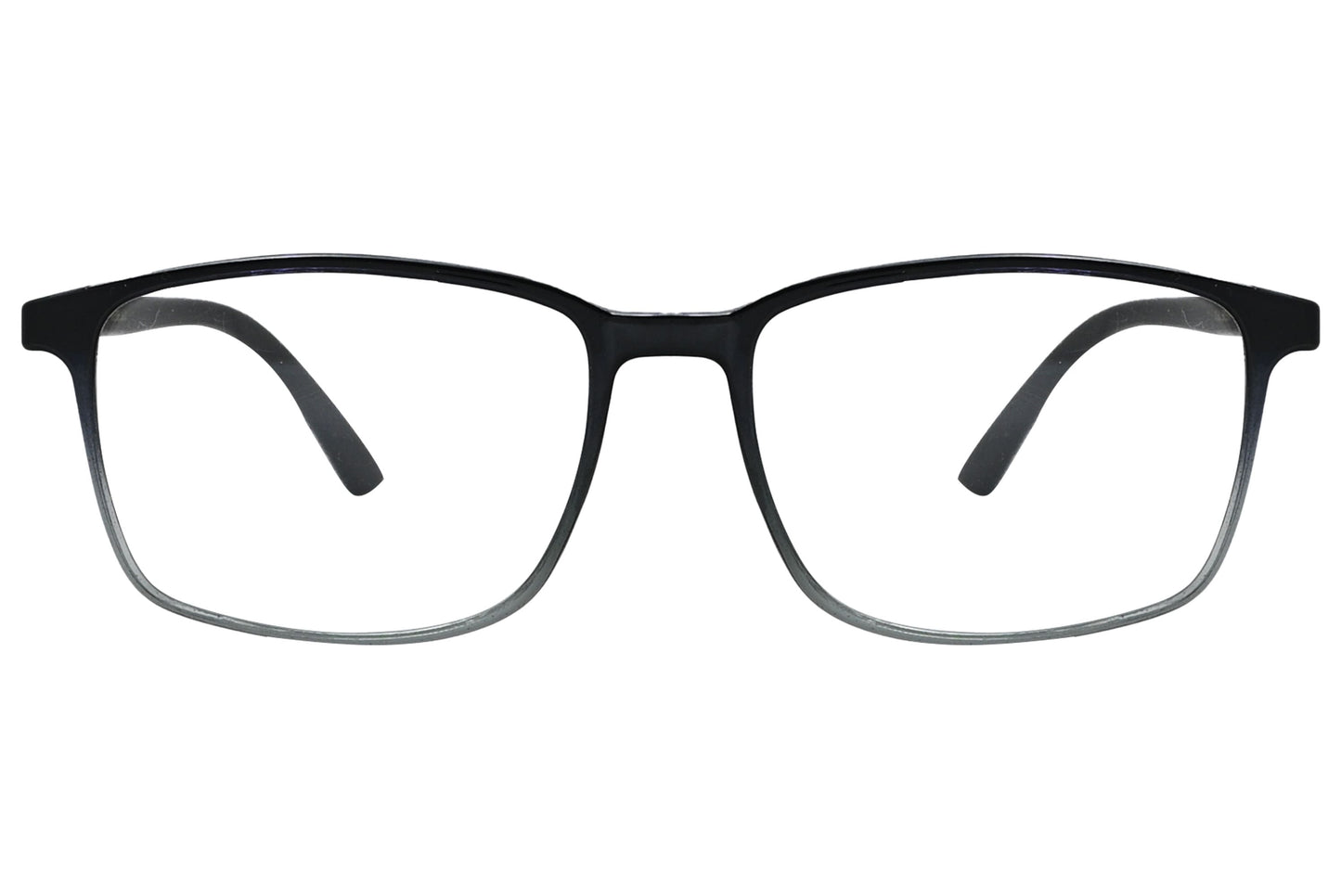 porto romano rectangle black eyeglasses frame viewed from front angle.