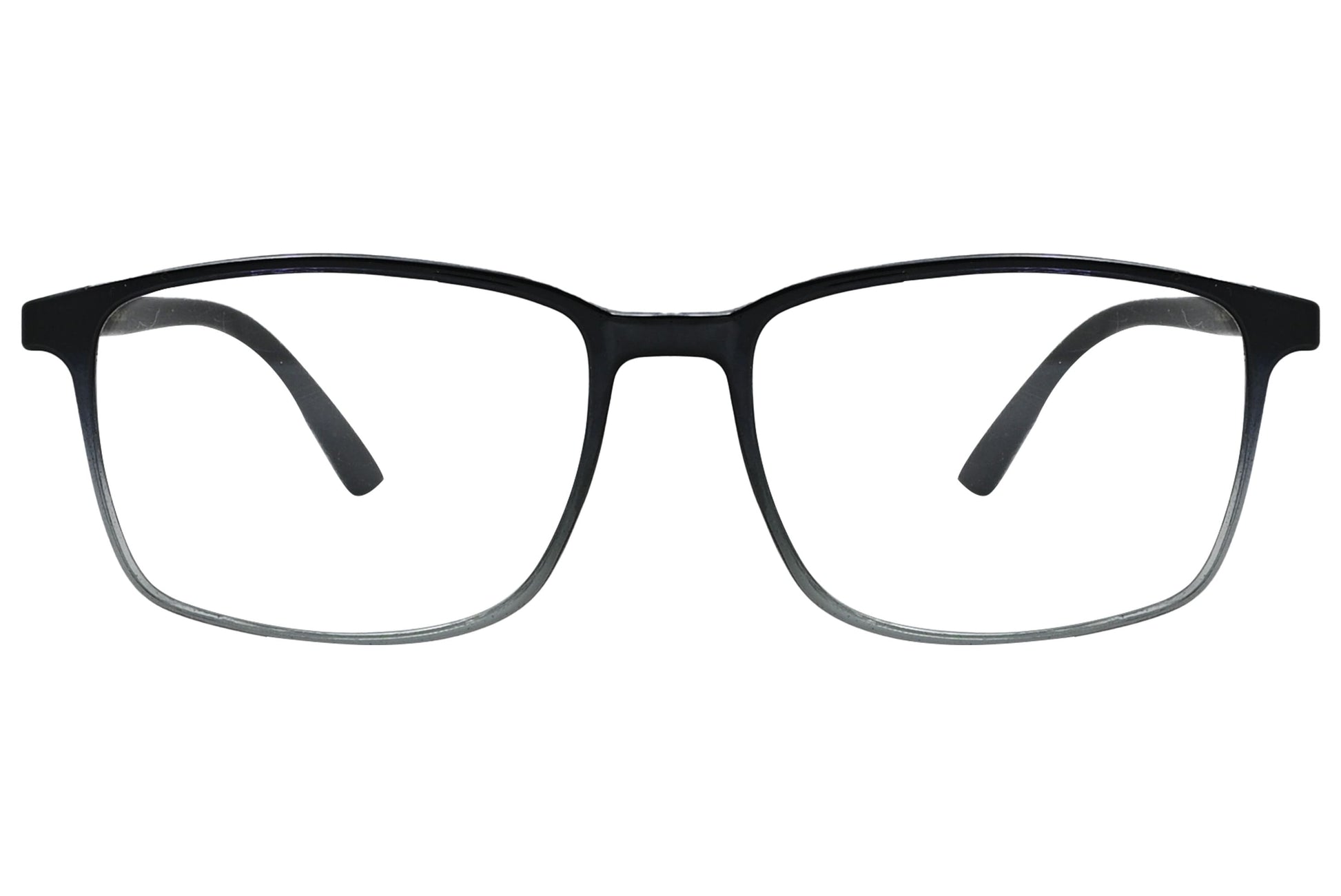 porto romano rectangle black eyeglasses frame viewed from front angle.