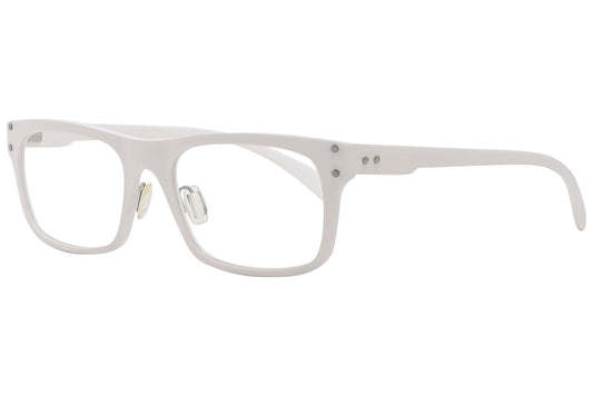 power vision wayfarer white eyeglasses frame viewed from a 45-degree angle.