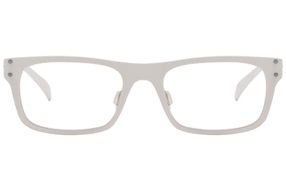 power vision wayfarer white eyeglasses frame viewed from front angle.