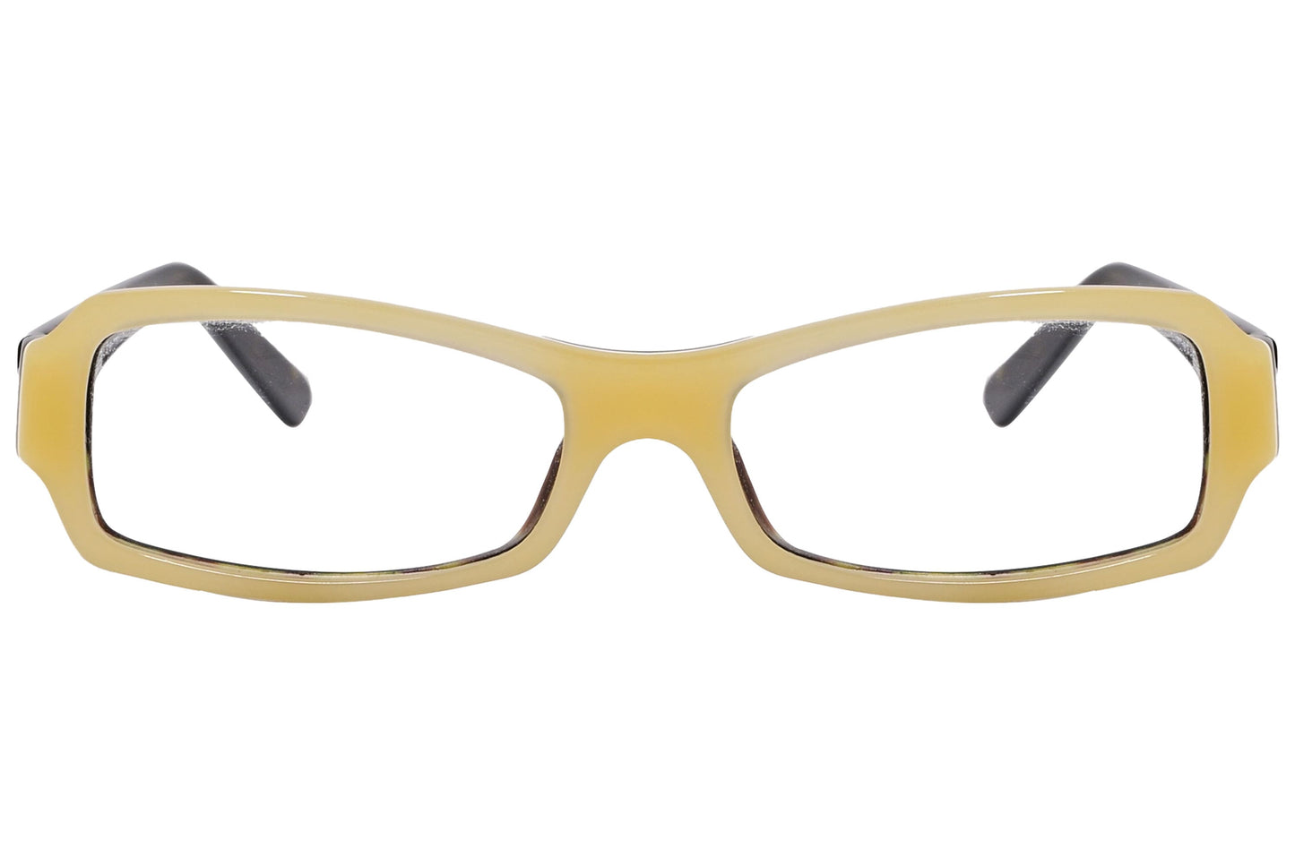 ralph lauren rectangle yellow with tortoise eyeglasses frame viewed from front angle.