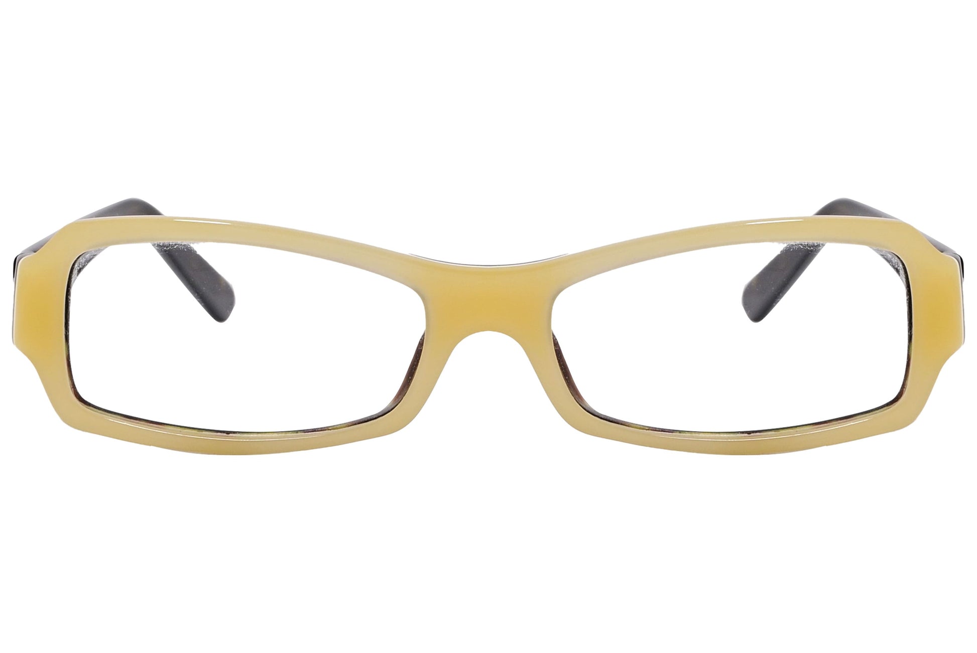 ralph lauren rectangle yellow with tortoise eyeglasses frame viewed from front angle.