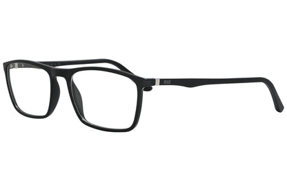 rexus rectangle black eyeglasses frame viewed from a 45-degree angle.