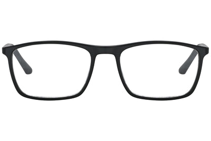 rexus rectangle black eyeglasses frame viewed from front angle.