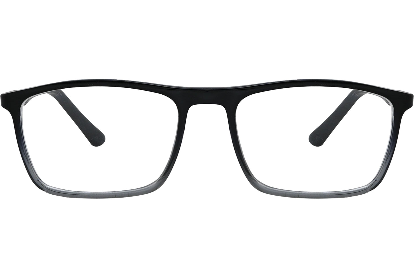 rexus rectangle black eyeglasses frame viewed from front angle.