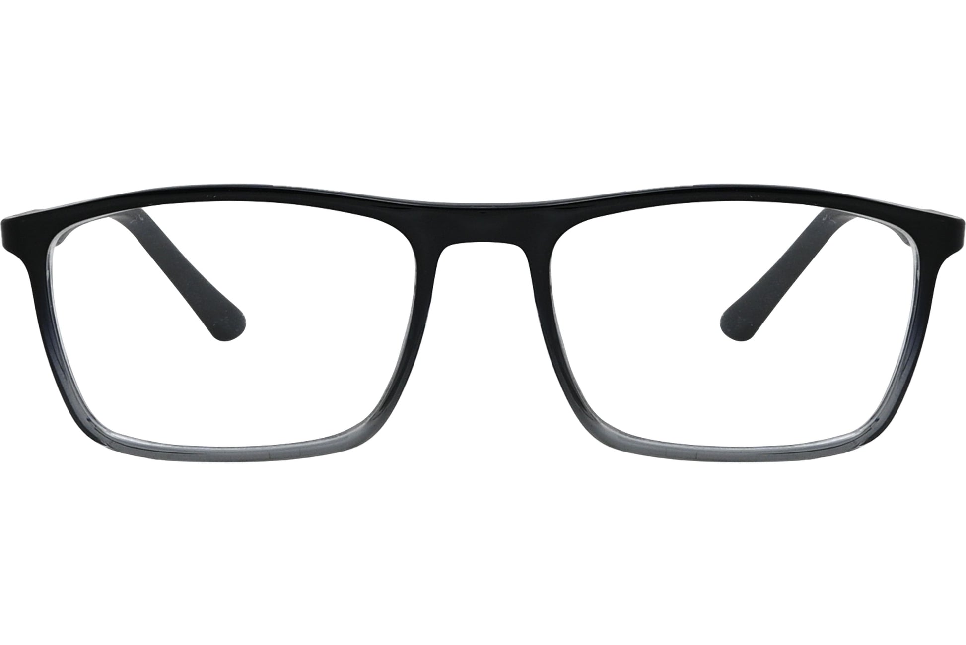 rexus rectangle black eyeglasses frame viewed from front angle.