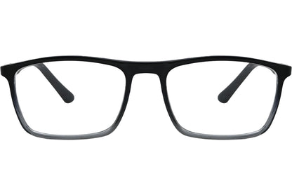 rexus rectangle black eyeglasses frame viewed from front angle.