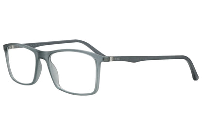 rexus rectangle gray eyeglasses frame viewed from a 45-degree angle.