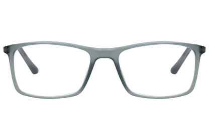 rexus rectangle gray eyeglasses frame viewed from front angle.