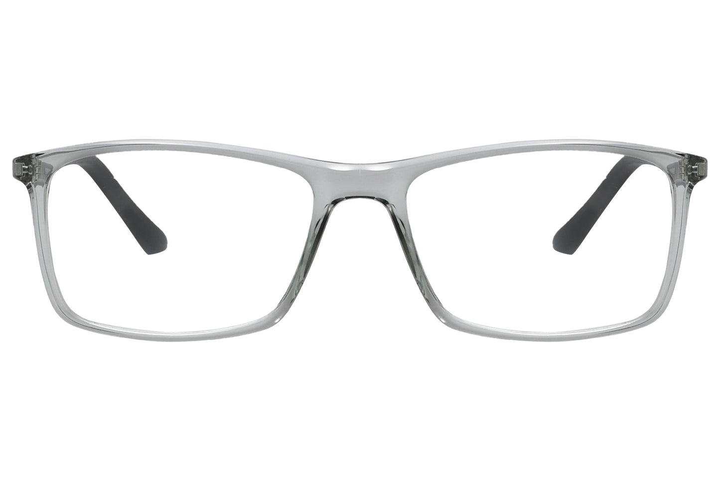 rexus rectangle gray eyeglasses frame viewed from front angle.