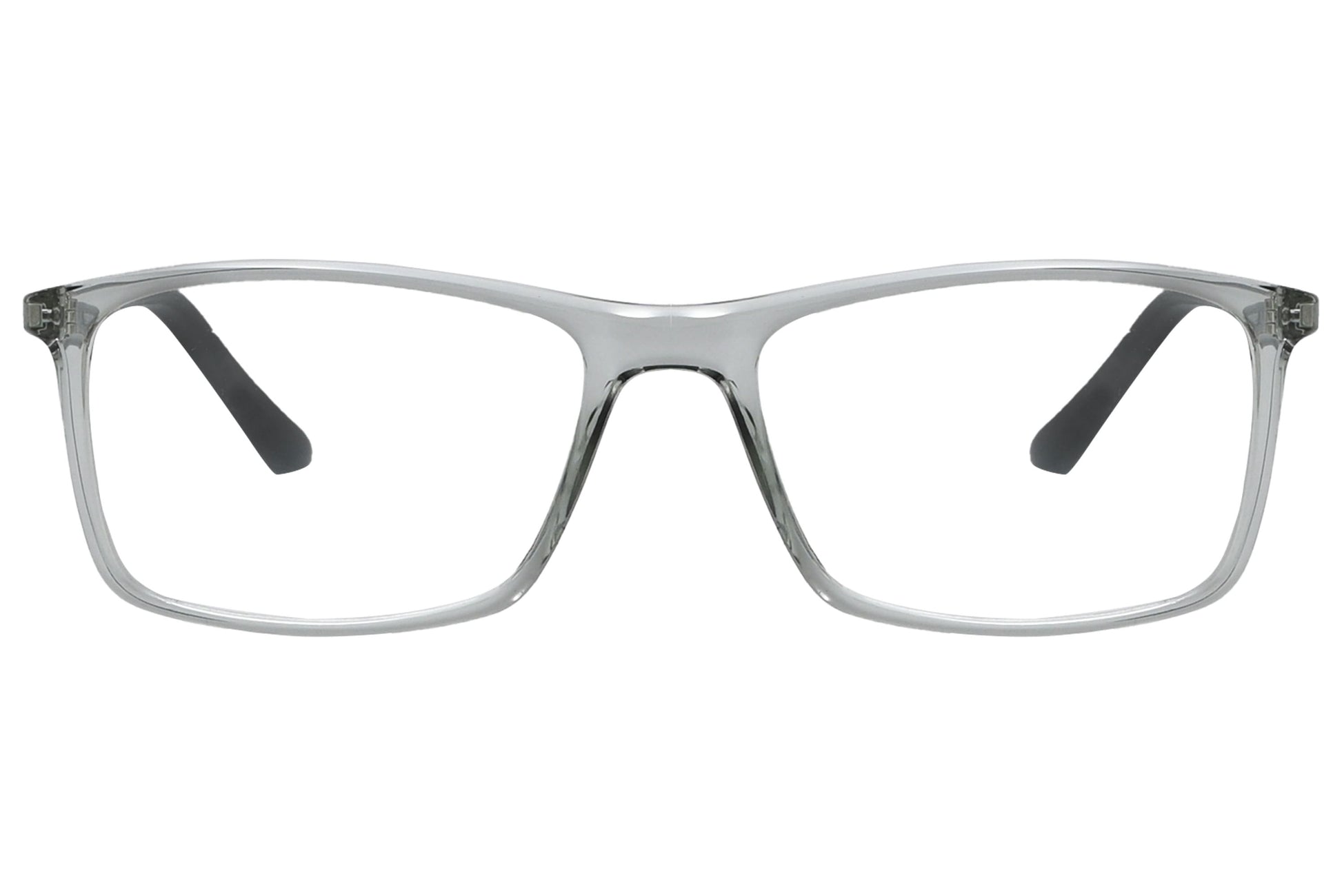 rexus rectangle gray eyeglasses frame viewed from front angle.