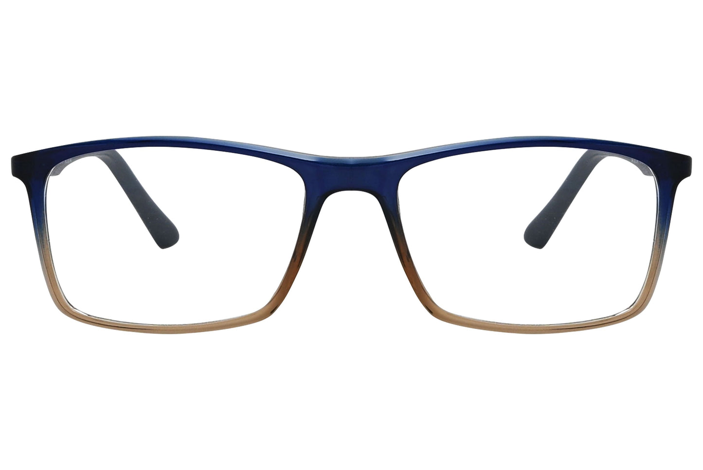 rexus rectangle multicolored eyeglasses frame viewed from front angle.