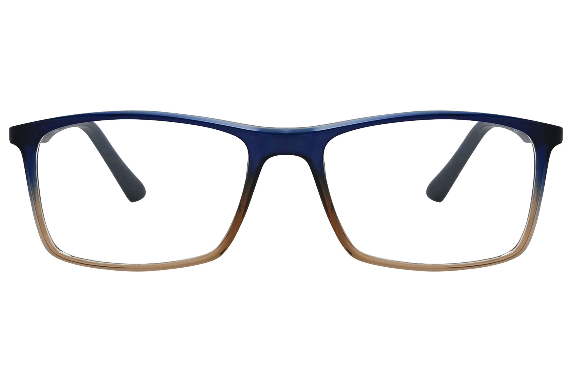 rexus rectangle multicolored eyeglasses frame viewed from front angle.