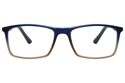 rexus rectangle multicolored eyeglasses frame viewed from front angle.